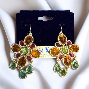 MX Collection gold tone multicolor floral dangle earrings